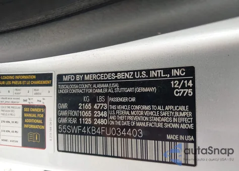 2015 Mercedes-Benz C 300 Sport 4Matic из США, поврежденный, VIN 55SWF4KB4FU034403